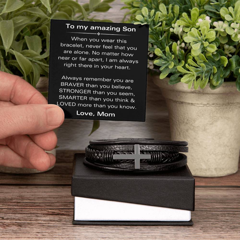 To My Amazing Son - You Are Braver Than You Believe - Men's Cross Bracelet