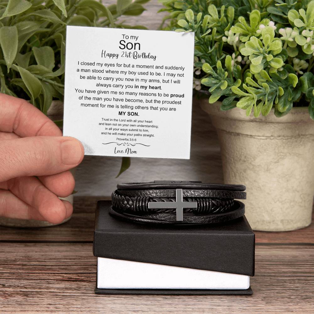 To My Son - Happy 21st Birthday - Men's Cross Bracelet