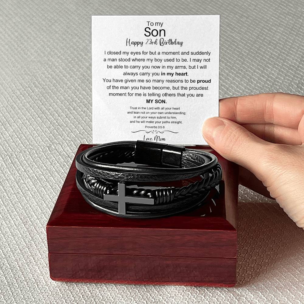 To My Son - Happy 23rd Birthday - Men's Cross Bracelet