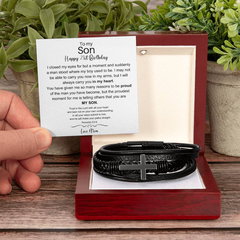 To My Son - Happy 21st Birthday - Men's Cross Bracelet