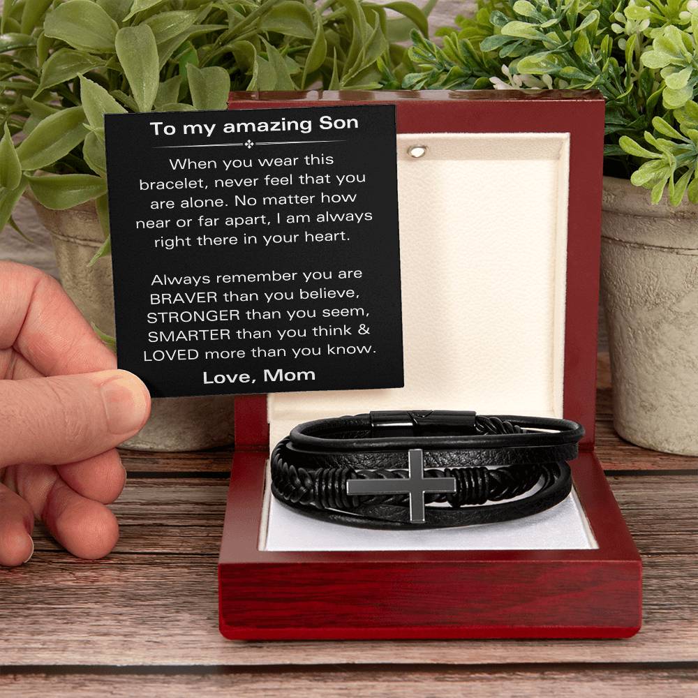 To My Amazing Son - You Are Braver Than You Believe - Men's Cross Bracelet
