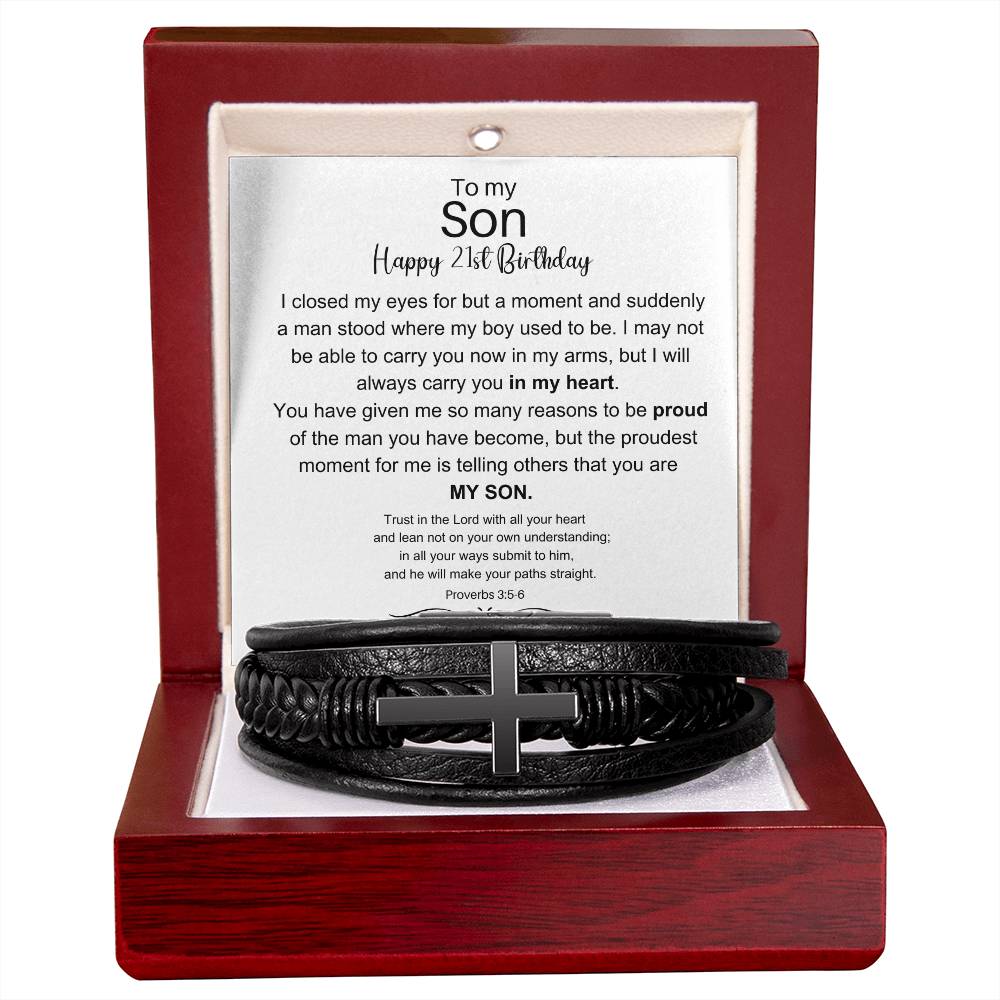 To My Son - Happy 21st Birthday - Men's Cross Bracelet