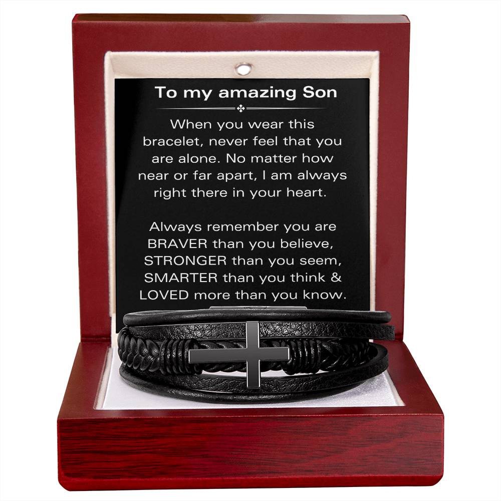 To My Amazing Son - You Are Braver Than You Believe - Men's Cross Bracelet