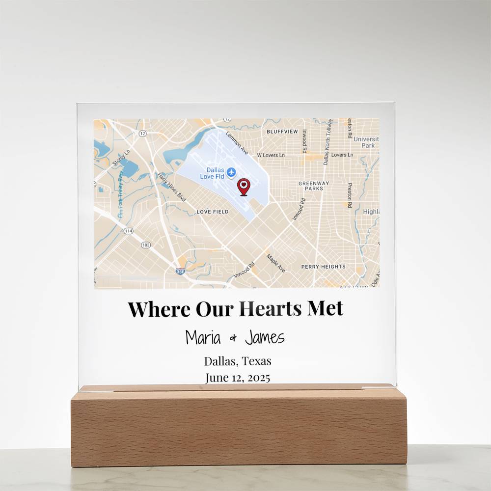 Personalized Where Our Hearts Met Map Acrylic Plaque Dallas Texas 3