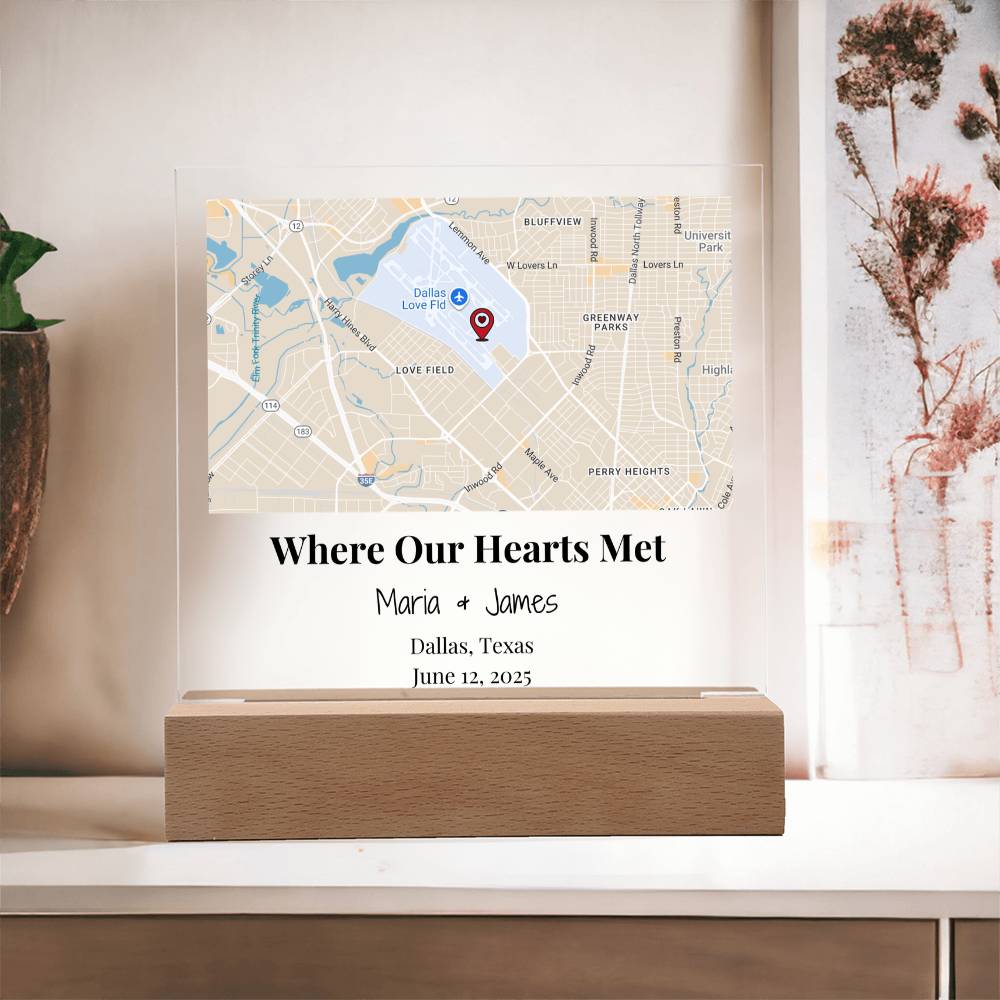 Personalized Where Our Hearts Met Map Acrylic Plaque Dallas Texas 3