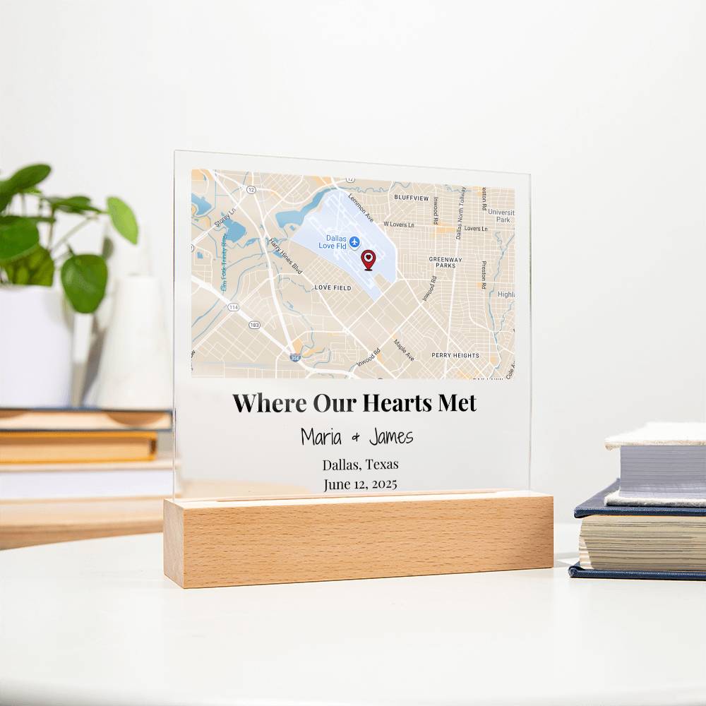 Personalized Where Our Hearts Met Map Acrylic Plaque Dallas Texas 3