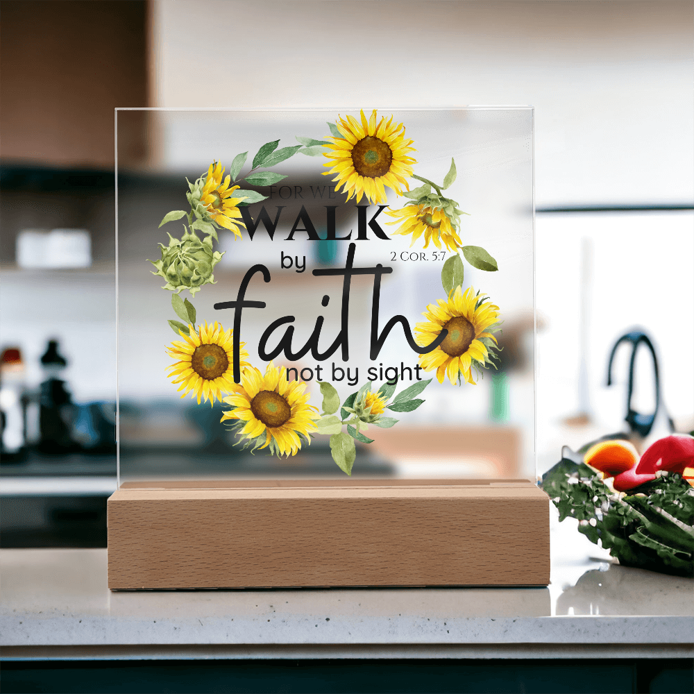 Bible Verse Art - 2 Cor 5:7 - Square Acrylic Plaque
