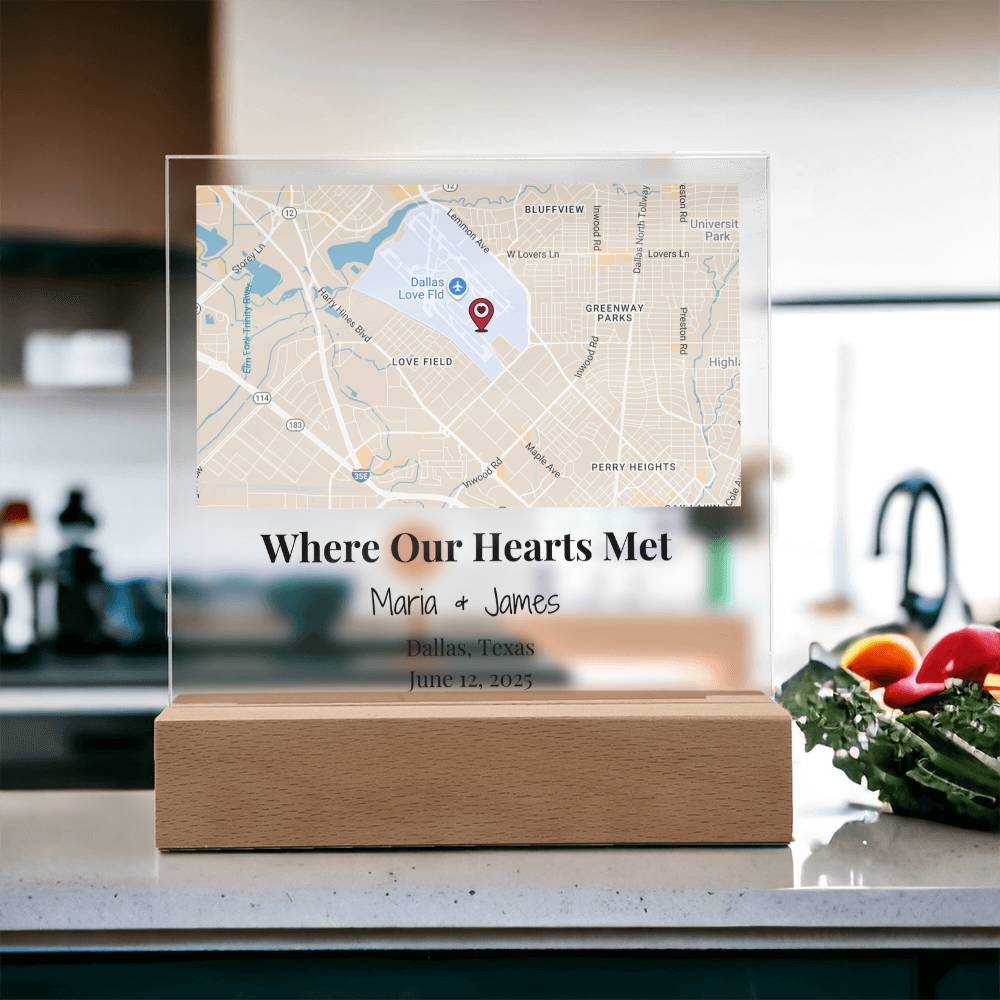 Personalized Where Our Hearts Met Map Acrylic Plaque Dallas Texas 3