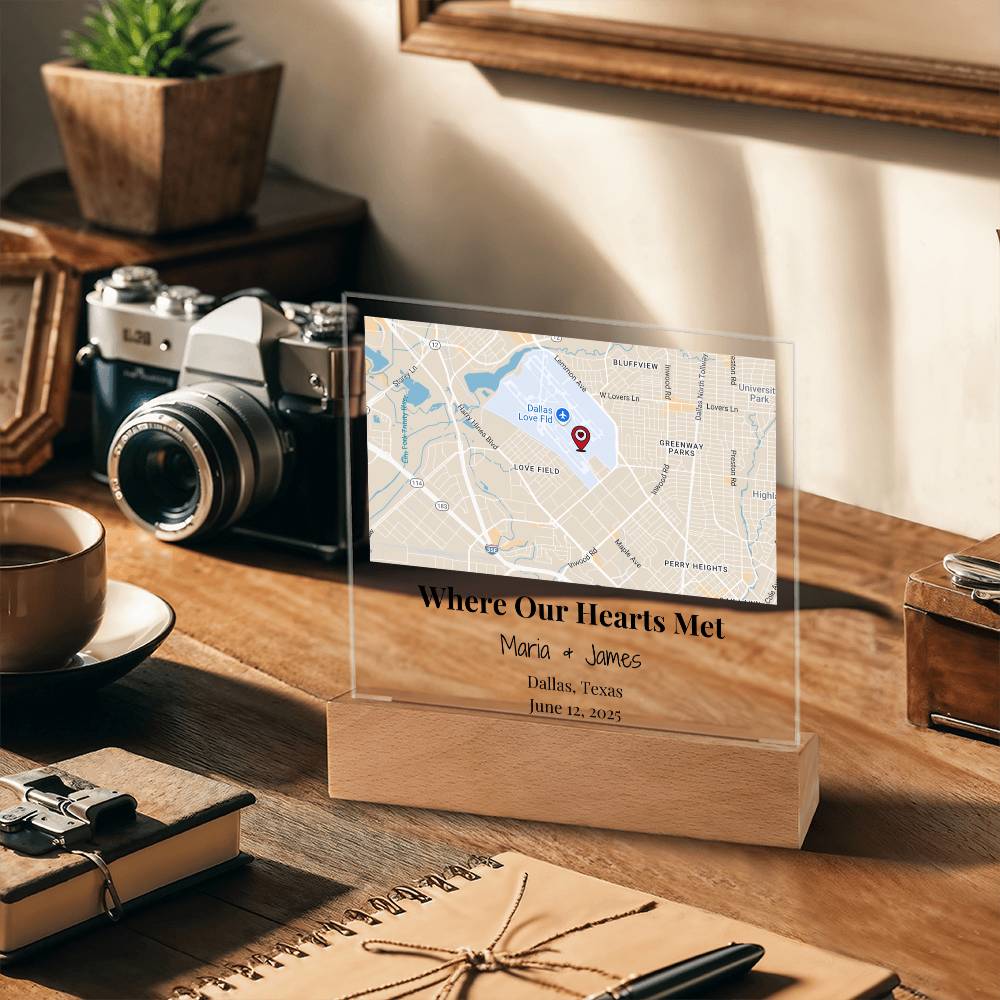 Personalized Where Our Hearts Met Map Acrylic Plaque Dallas Texas 3