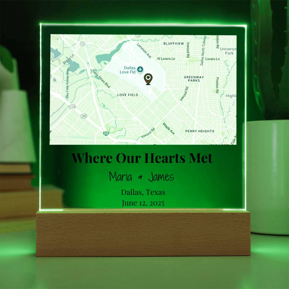 Personalized Where Our Hearts Met Map Acrylic Plaque Dallas Texas 3