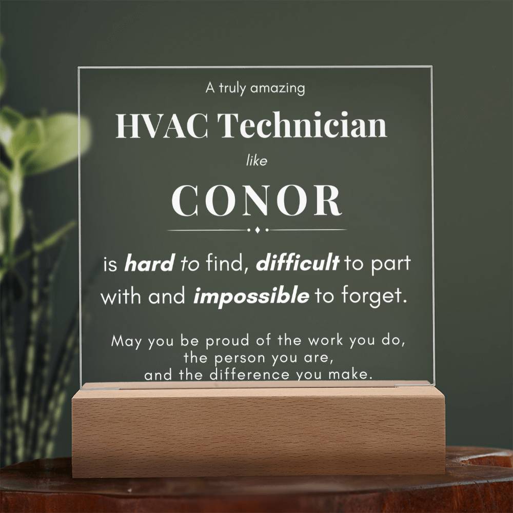 HVAC Technician Gift Personalized Name Plaque LED Light