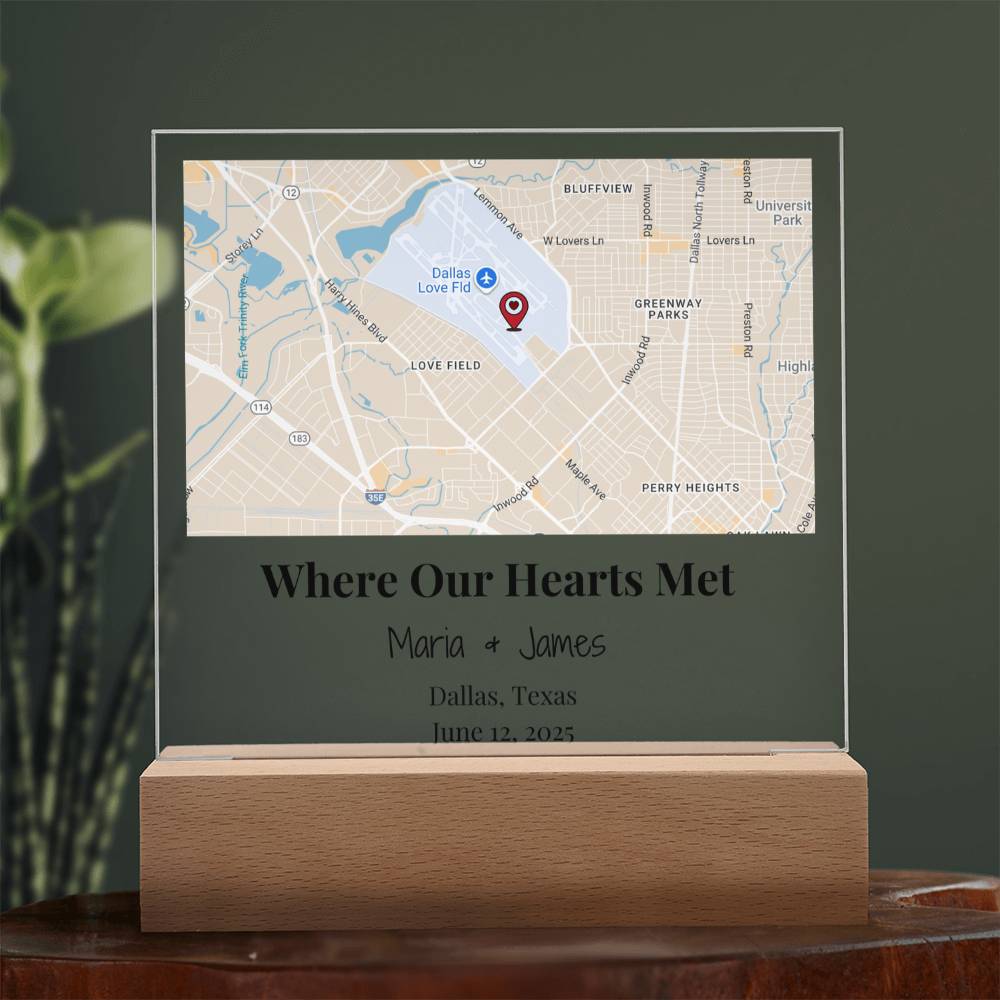 Personalized Where Our Hearts Met Map Acrylic Plaque Dallas Texas 3