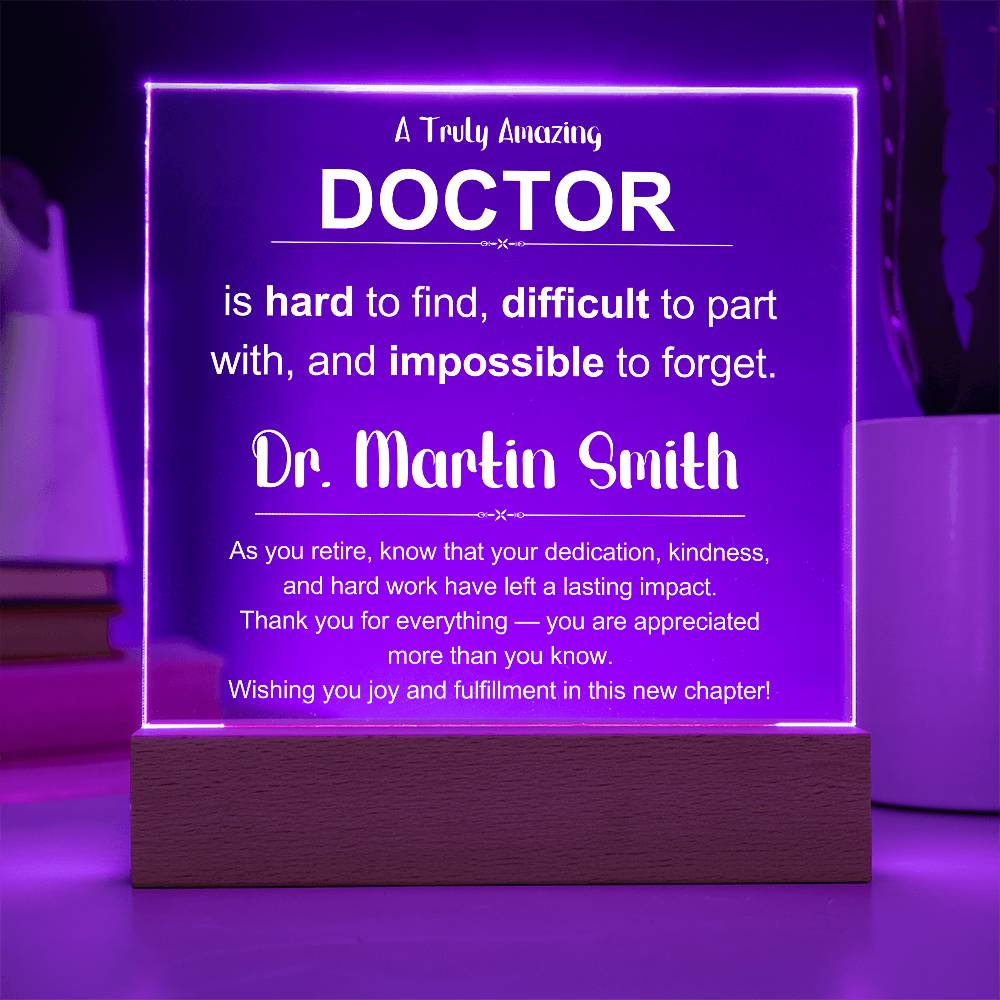 Retirement Gift for Doctor  Acrylic Plaque with Heartfelt Message