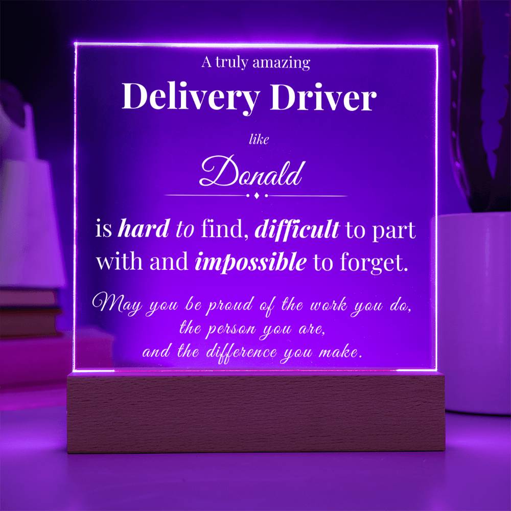 Custom Delivery Driver Desk Name Plate - Personalized Acrylic Plaque with LED Base