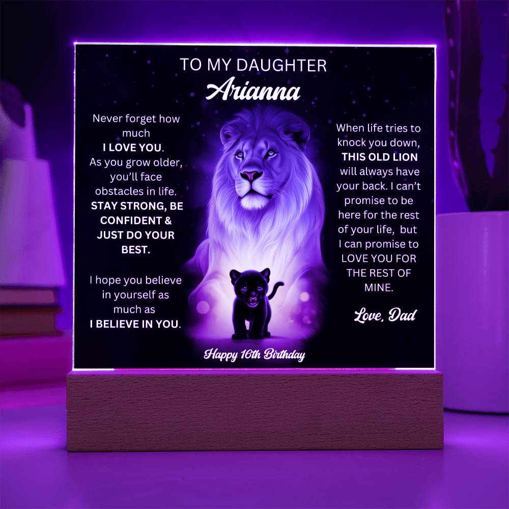 Dad To Daughter 16th Birthday Gift - Acrylic Square Plaque