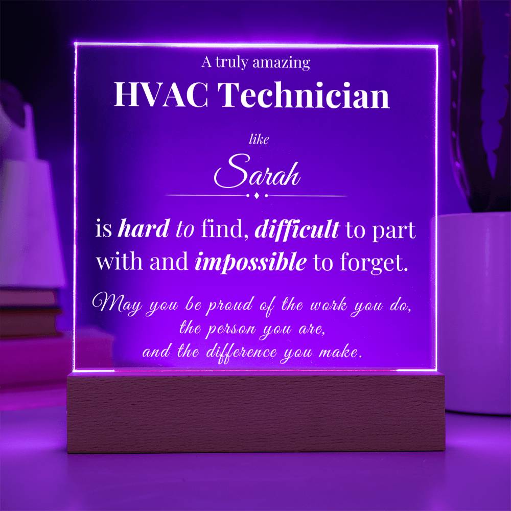 Custom HVAC Technician Desk Name Plate - Personalized Acrylic Plaque with LED Base