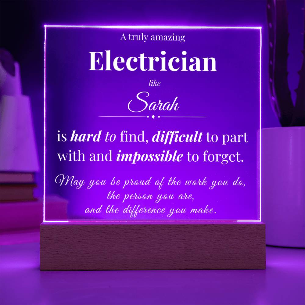 Custom Electrician Desk Name Plate - Personalized Acrylic Plaque with LED Base
