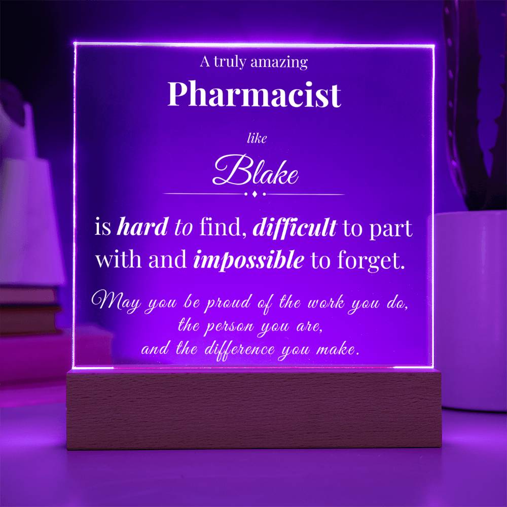 Personalized Acrylic Square Plaque for Pharmacist
