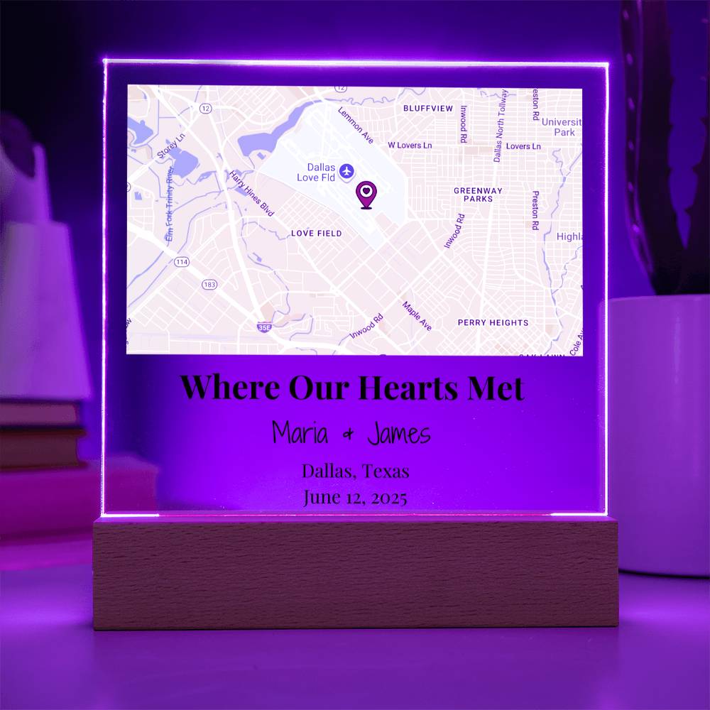 Personalized Where Our Hearts Met Map Acrylic Plaque Dallas Texas 3