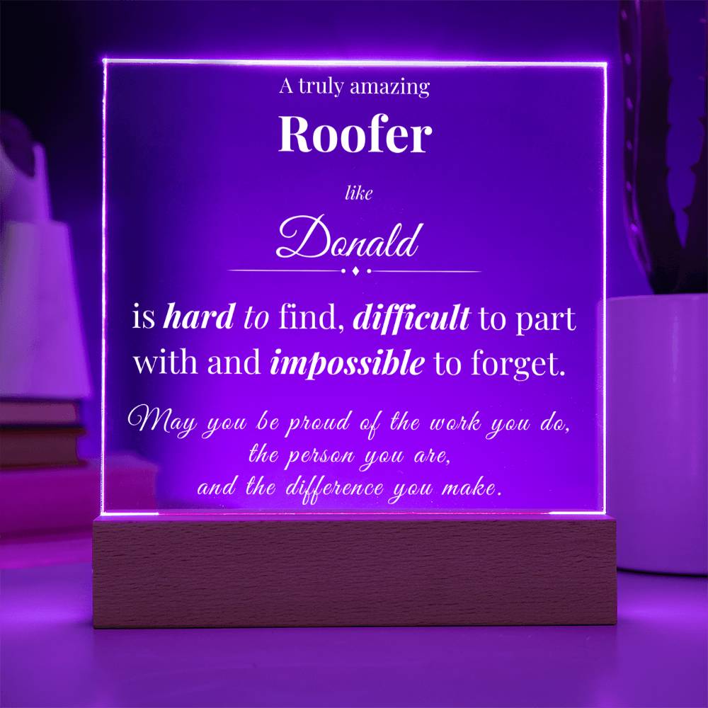 Custom Roofer Desk Name Plate - Personalized Acrylic Plaque with LED Base