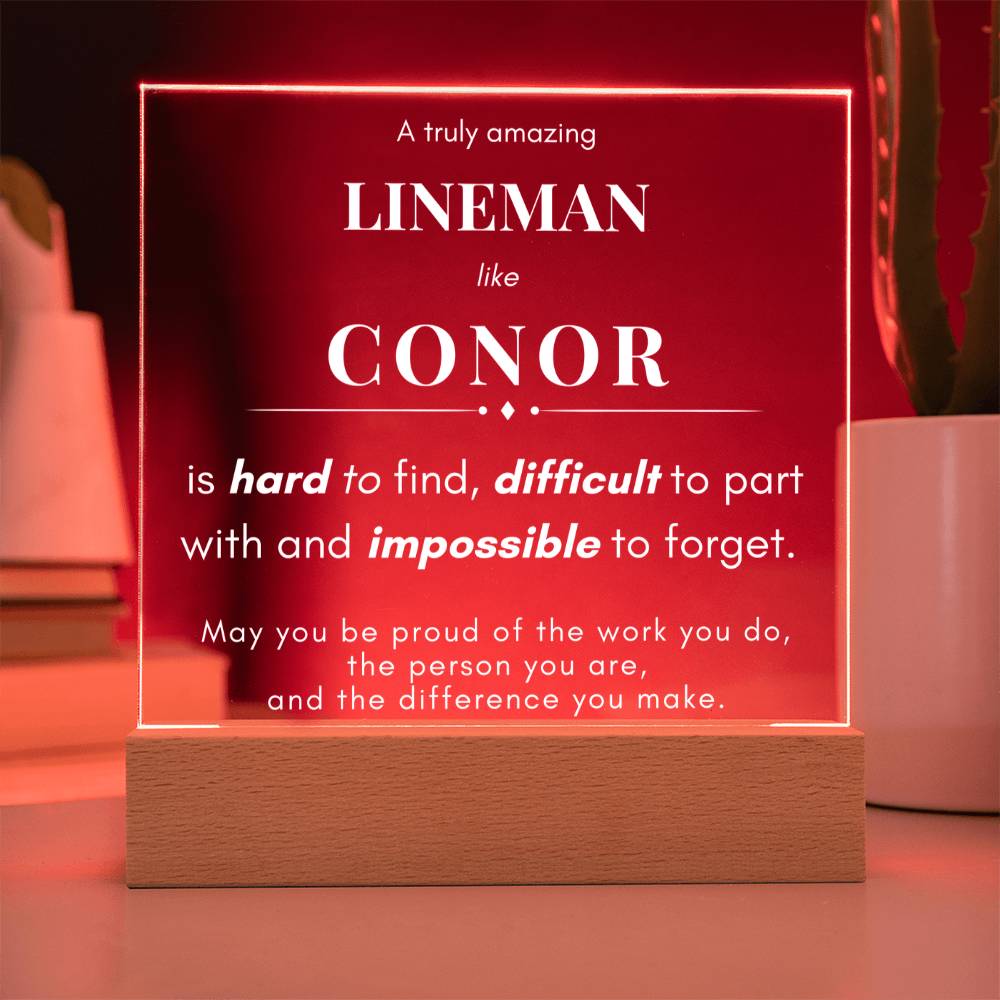 Lineman Personalized Gift Name LED Plaque