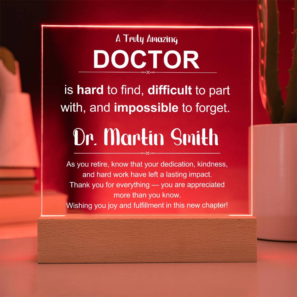 Retirement Gift for Doctor  Acrylic Plaque with Heartfelt Message