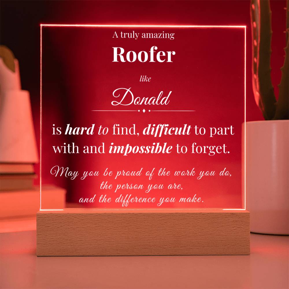 Custom Roofer Desk Name Plate - Personalized Acrylic Plaque with LED Base