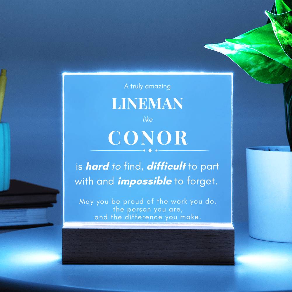 Lineman Personalized Gift Name LED Plaque