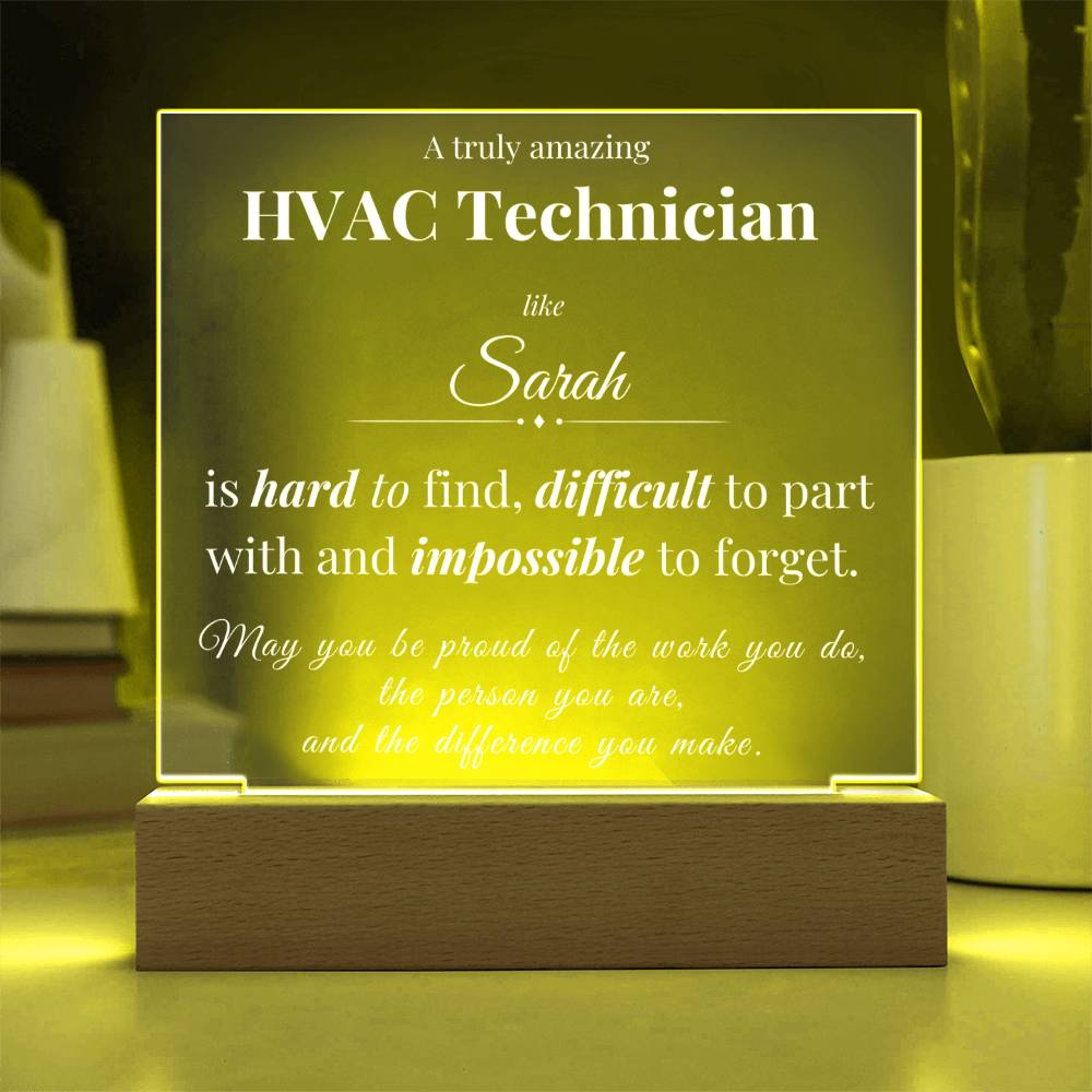 Custom HVAC Technician Desk Name Plate - Personalized Acrylic Plaque with LED Base