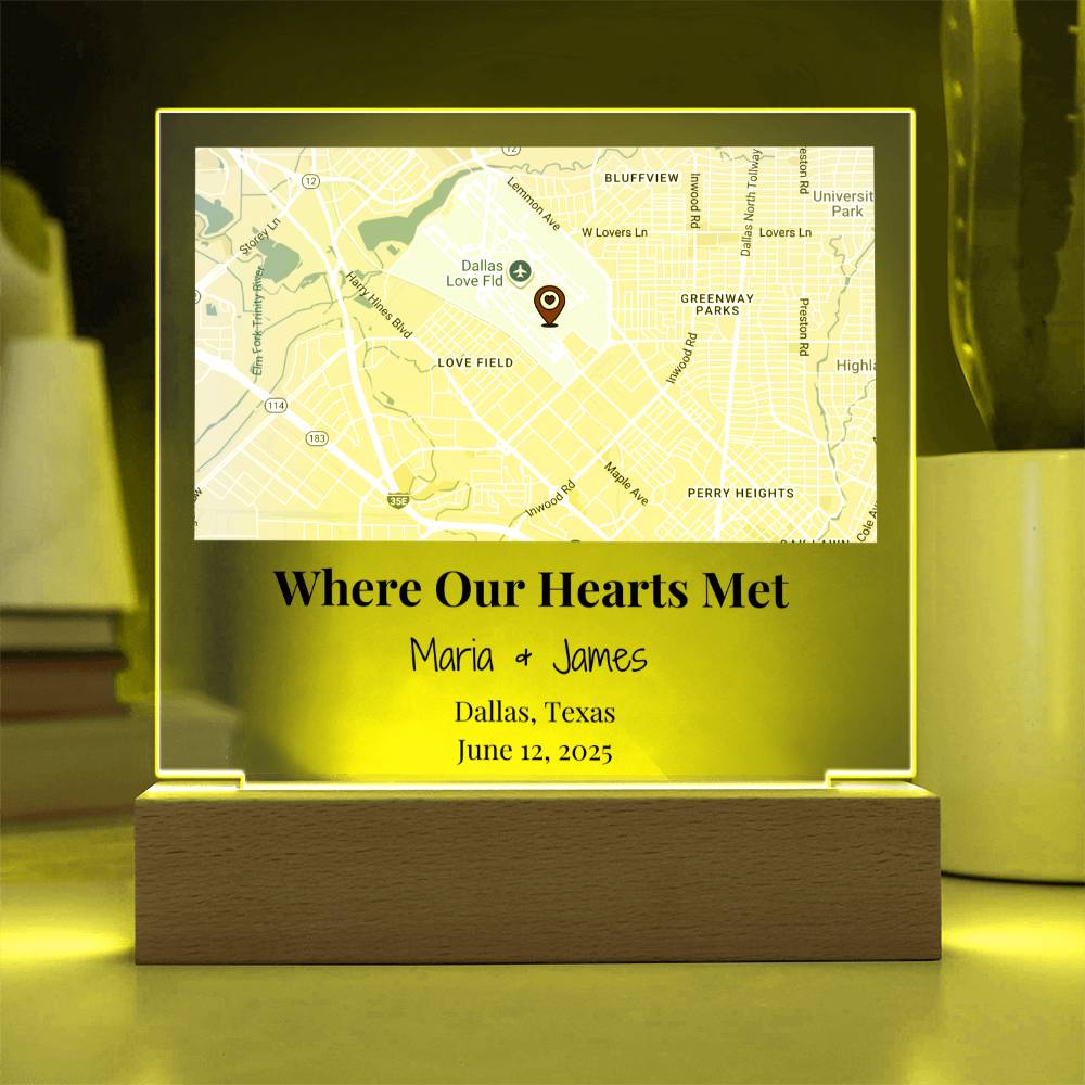 Personalized Where Our Hearts Met Map Acrylic Plaque Dallas Texas 3