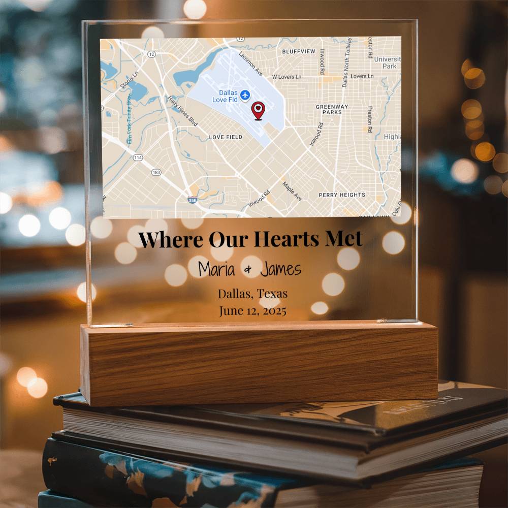 Personalized Where Our Hearts Met Map Acrylic Plaque Dallas Texas 3