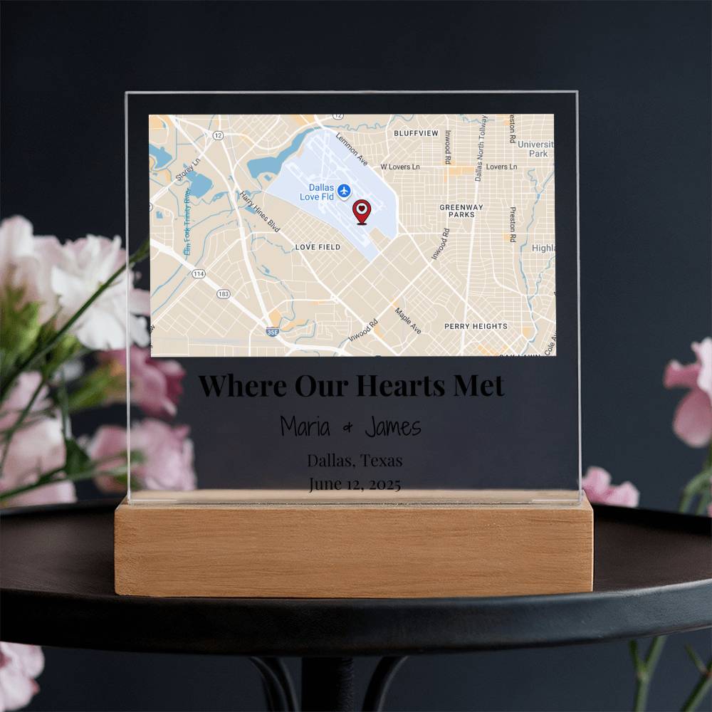Personalized Where Our Hearts Met Map Acrylic Plaque Dallas Texas 3