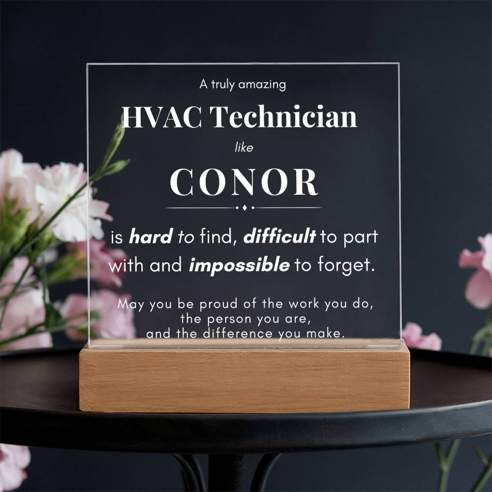 HVAC Technician Gift Personalized Name Plaque LED Light
