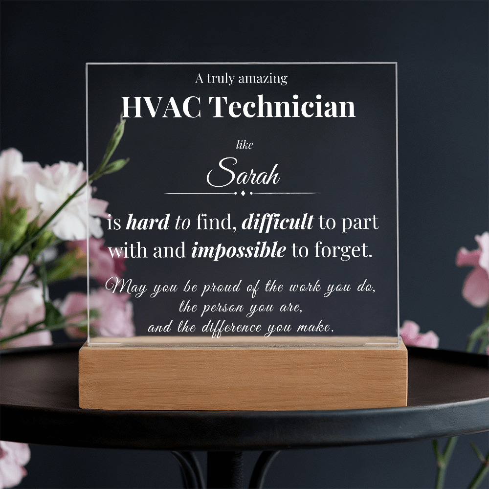 Custom HVAC Technician Desk Name Plate - Personalized Acrylic Plaque with LED Base