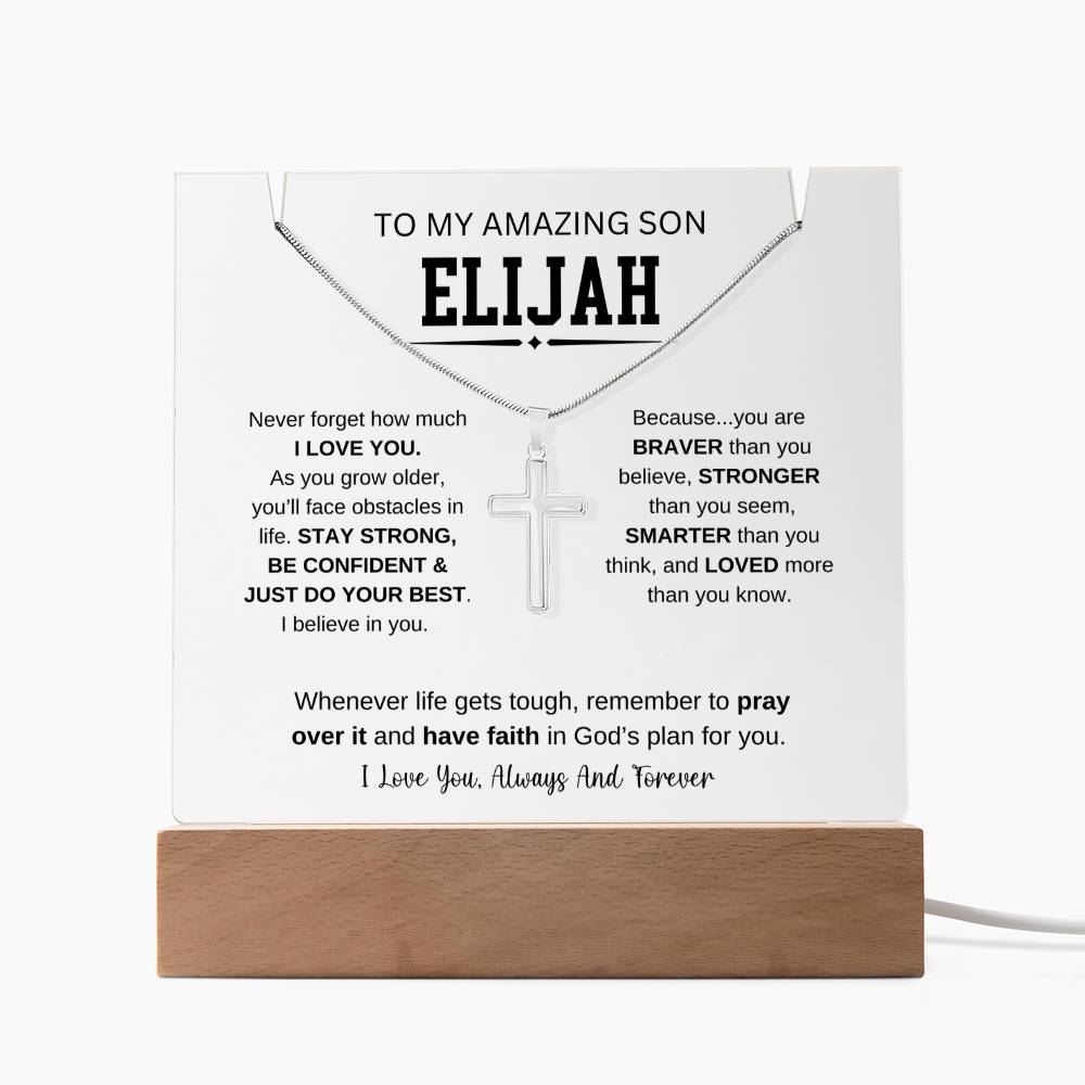 Personalized To My Son Necklace 5 - Keepsake Acrylic & Stainless Steel Cross Necklace