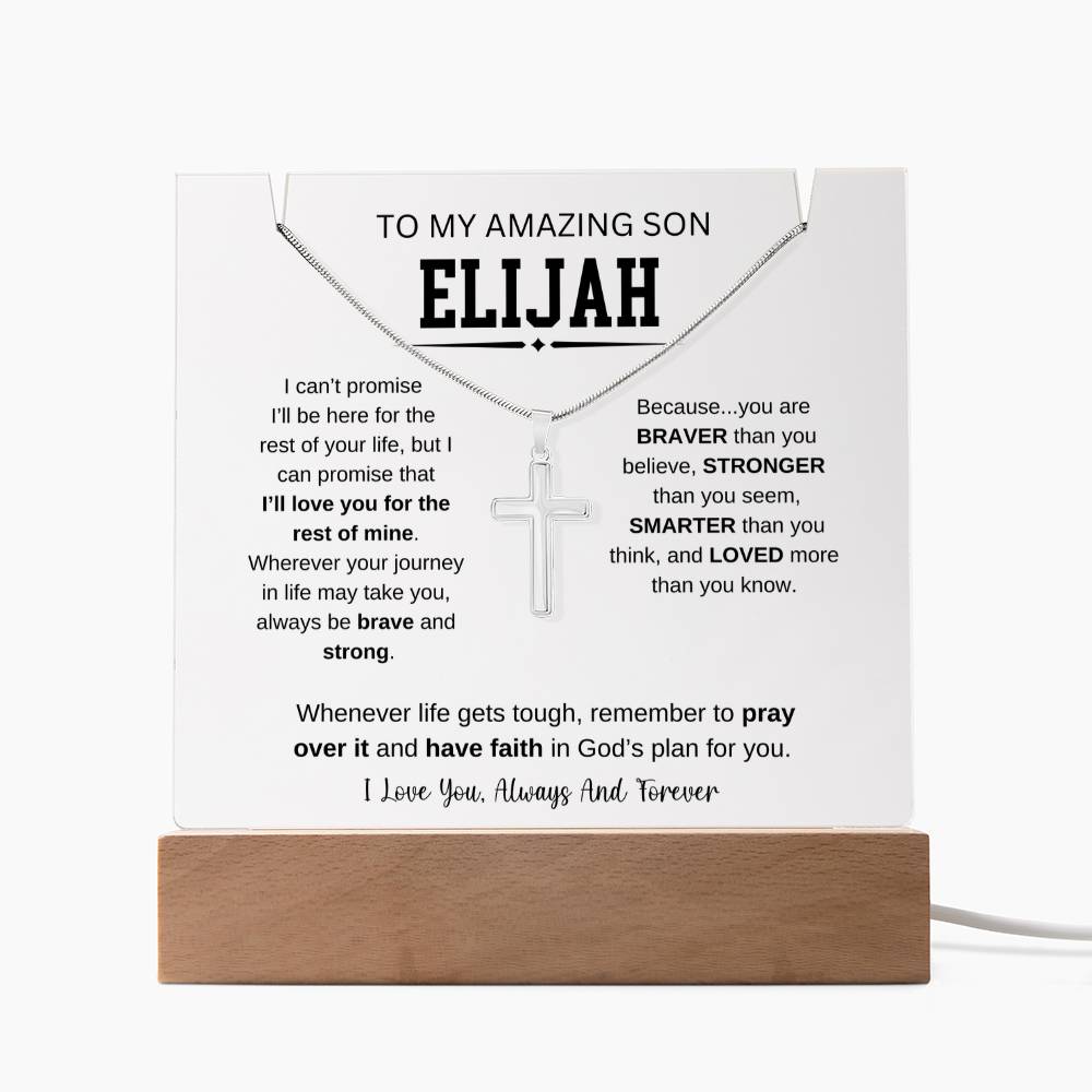 Personalized To My Son Necklace 4 - Keepsake Acrylic & Stainless Steel Cross Necklace