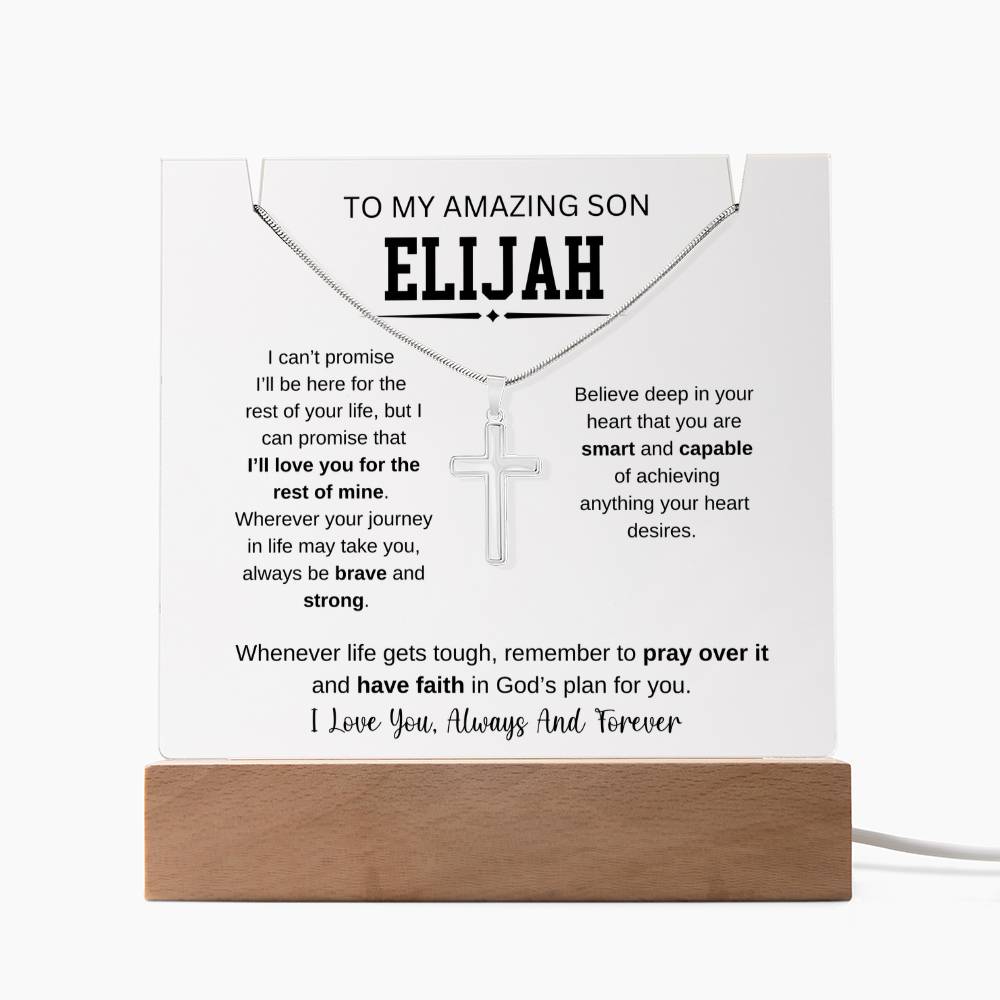 Personalized To My Son Necklace 3 - Keepsake Acrylic & Stainless Steel Cross Necklace
