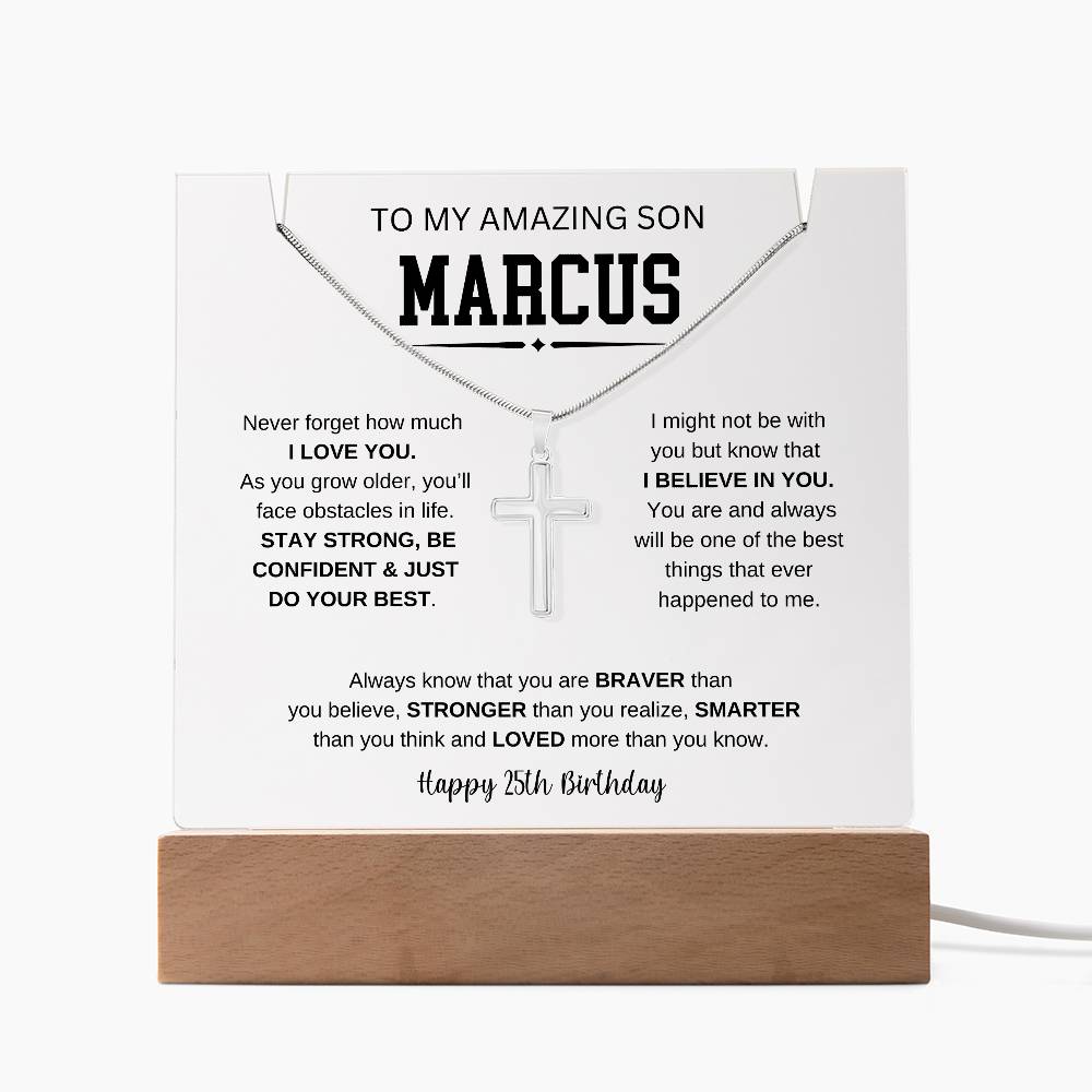 To My Amazing Son | Happy 25th Birthday | Keepsake Acrylic & Stainless Steel Cross Necklace