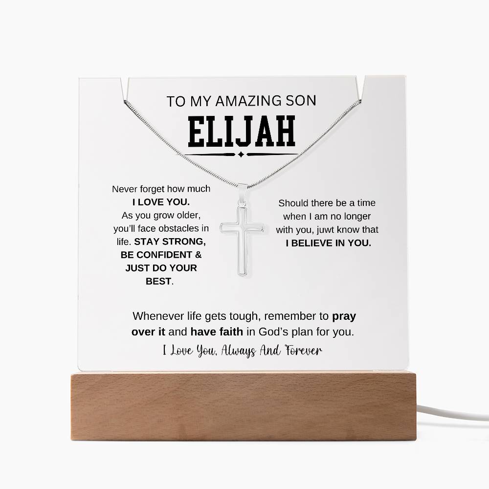 Personalized To My Son Necklace 1 - Keepsake Acrylic & Stainless Steel Cross Necklace
