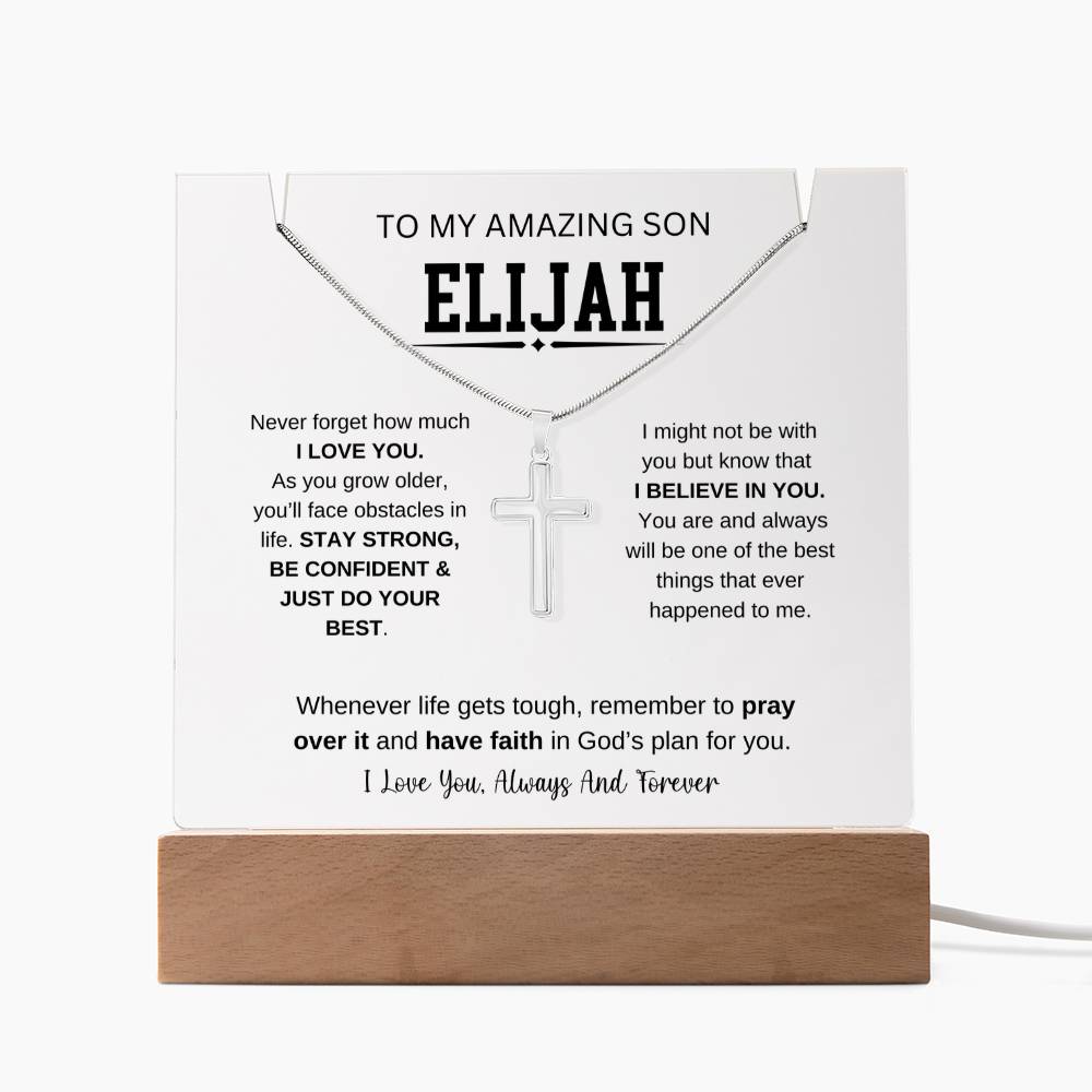 Personalized To My Son Necklace 7 - Keepsake Acrylic & Stainless Steel Cross Necklace