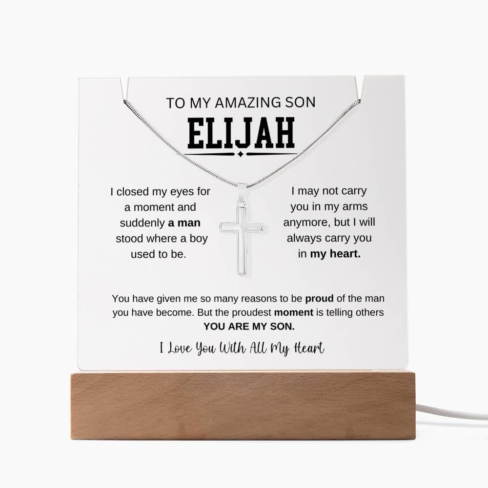 Personalized To My Son Necklace 9 - Keepsake Acrylic & Stainless Steel Cross Necklace