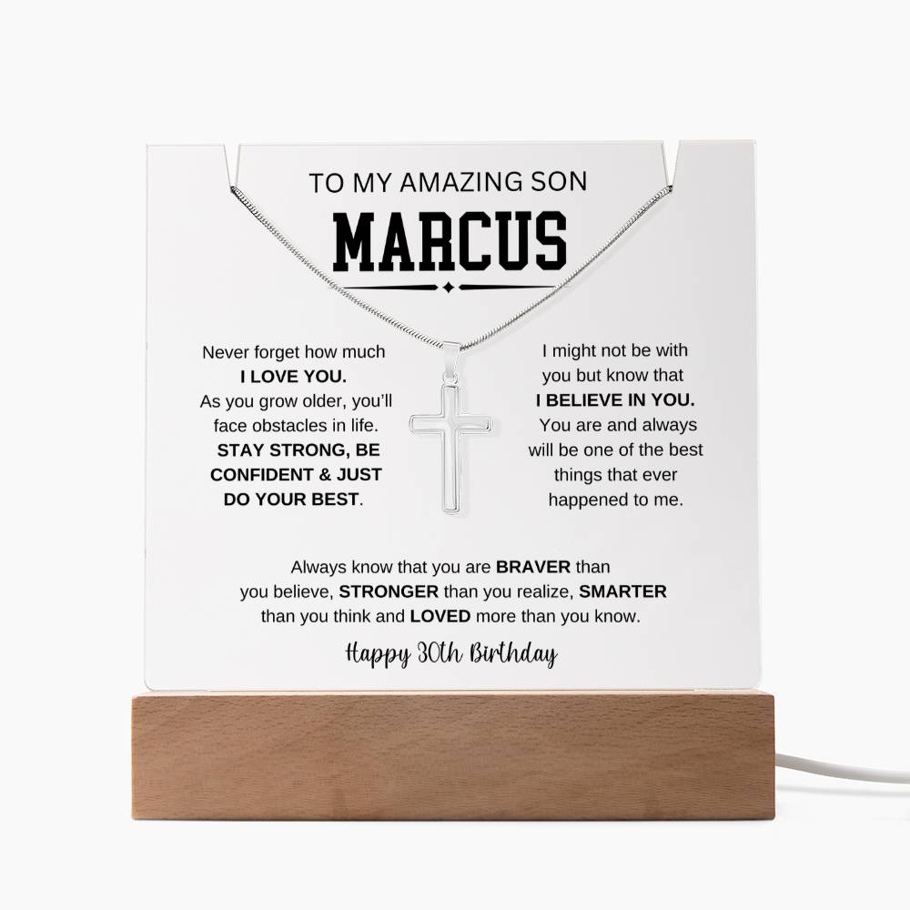 To My Amazing Son | Happy 30th Birthday | Keepsake Acrylic & Stainless Steel Cross Necklace