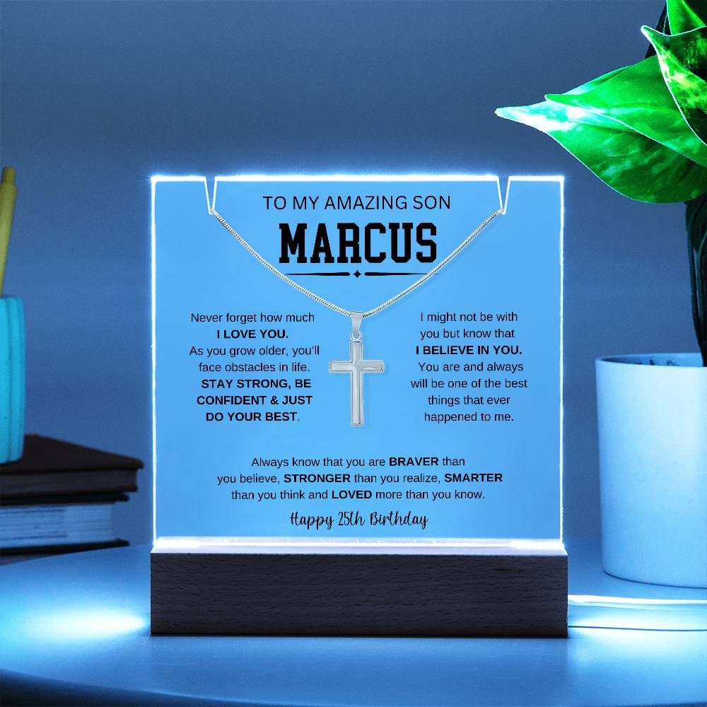 To My Amazing Son | Happy 25th Birthday | Keepsake Acrylic & Stainless Steel Cross Necklace