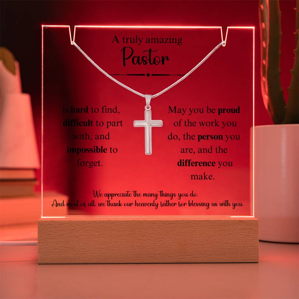A Truly Amazing Pastor Keepsake Acrylic Bundle With Cross Necklace 2