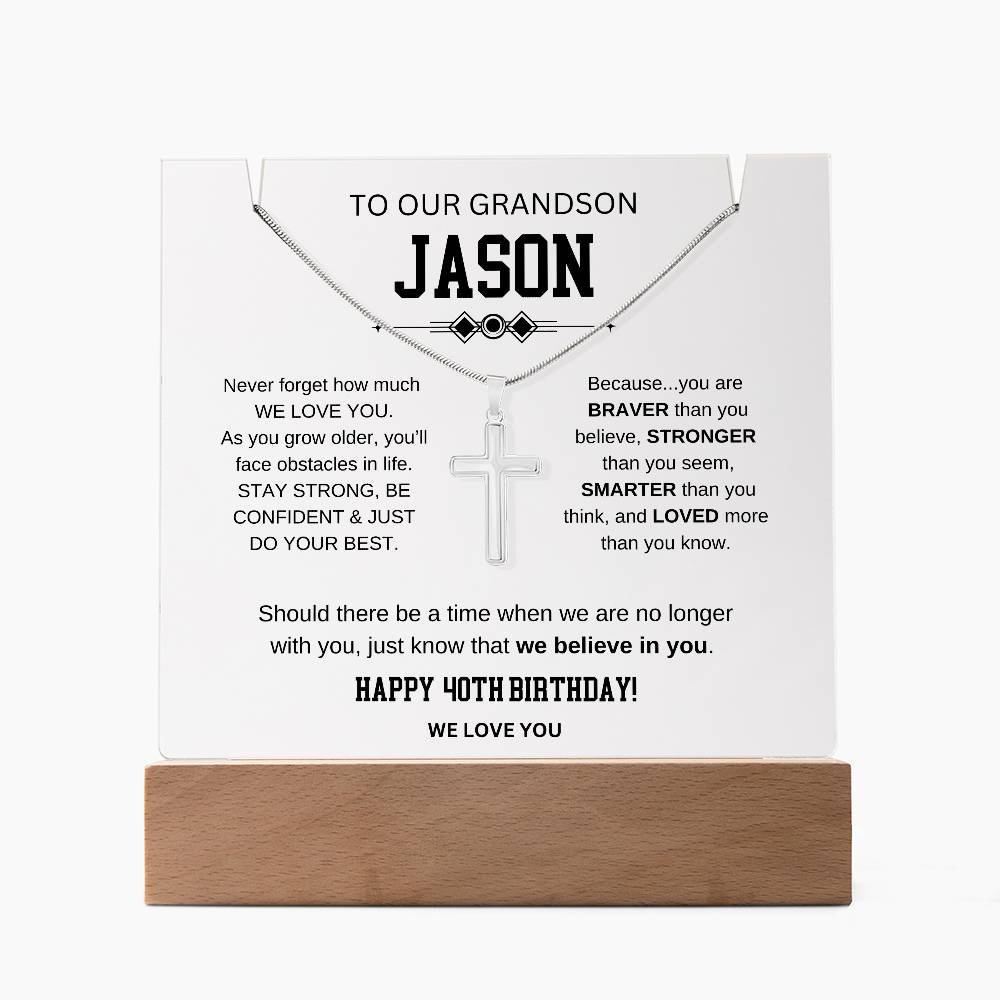 Grandson 40th Birthday Cross Necklace With Message Plaque