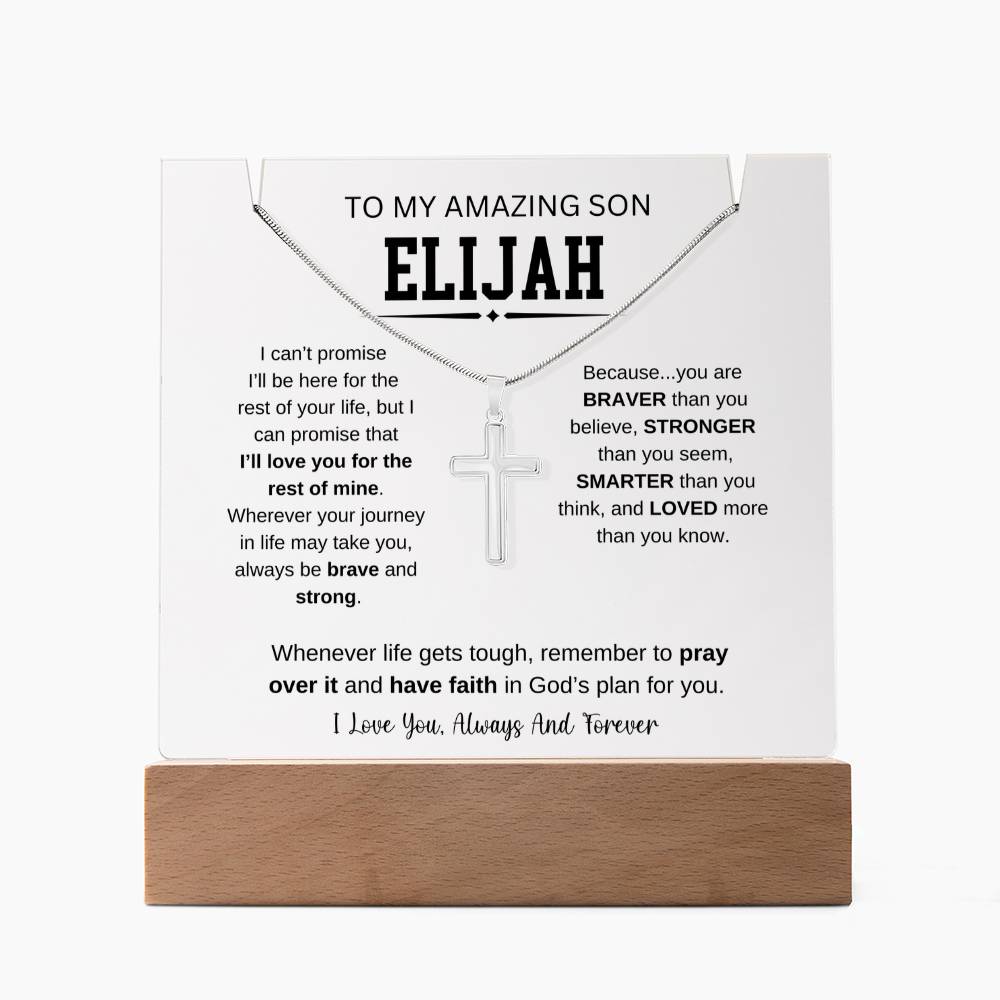Personalized To My Son Necklace 4 - Keepsake Acrylic & Stainless Steel Cross Necklace