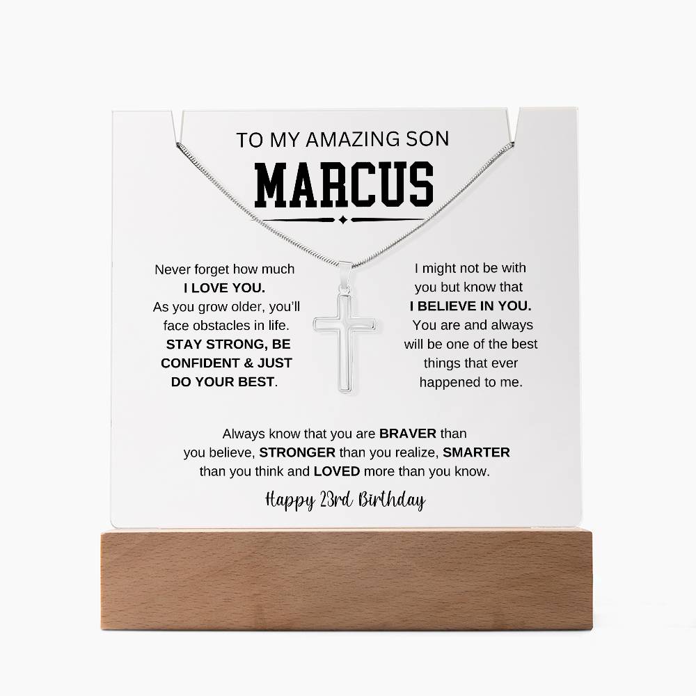 To My Amazing Son | Happy 23rd Birthday | Keepsake Acrylic & Stainless Steel Cross Necklace