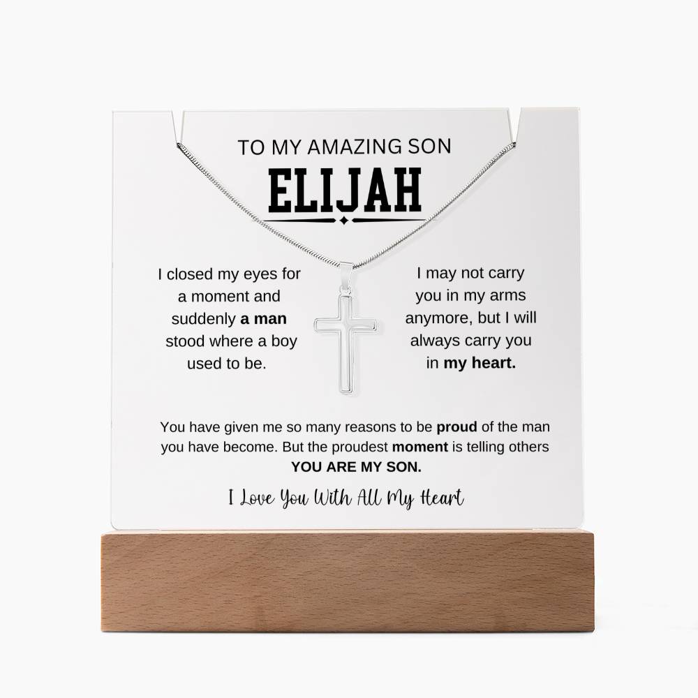 Personalized To My Son Necklace 9 - Keepsake Acrylic & Stainless Steel Cross Necklace