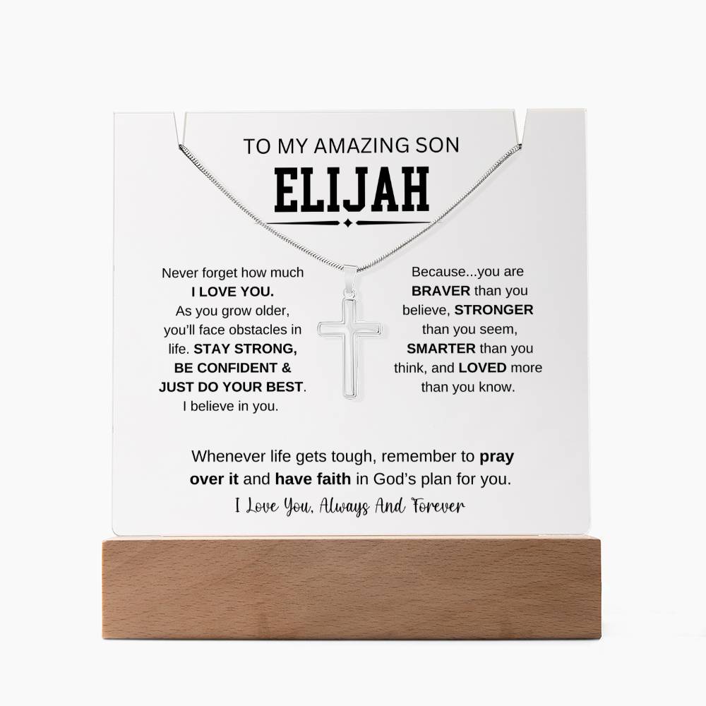 Personalized To My Son Necklace 5 - Keepsake Acrylic & Stainless Steel Cross Necklace