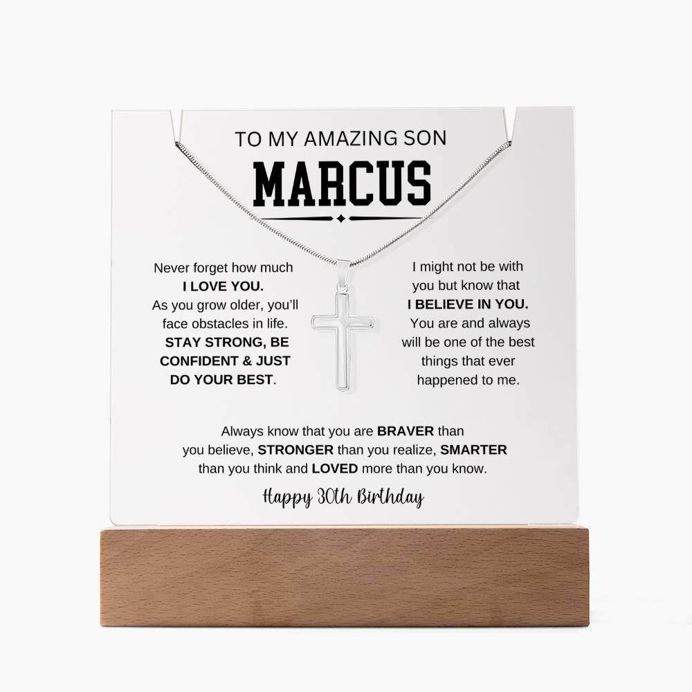 To My Amazing Son | Happy 30th Birthday | Keepsake Acrylic & Stainless Steel Cross Necklace